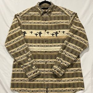 Woolrich Tribal Duck Print Chamois Flannel Mens L Long Sleeve Button Up Shirt